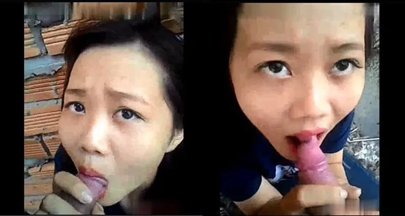 Em ghệ mút chuối ở vườn sau nhà